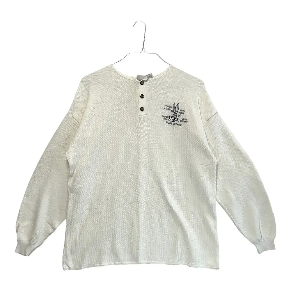 Looney Tunes Classic Bugs Bunny Embroidered Waffle Knit Top Vintage Mens Sz XL